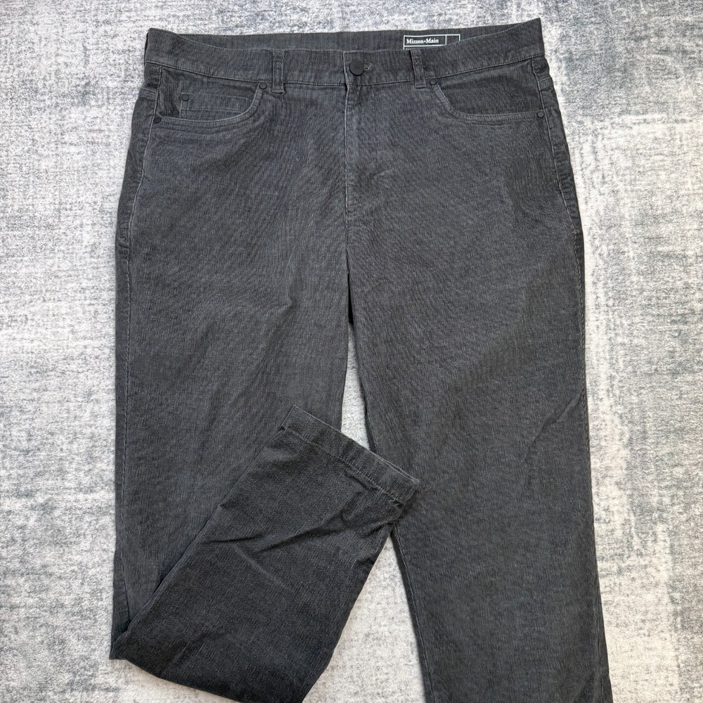 Mizzen Main Corduroy Pants Mens 35x32 Gray Leroy Slim Stretch Pinwale 5 Pocket